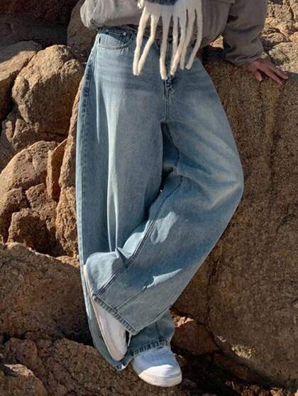 DAZY Jeans de mezclilla azul lavado liso para hombres, estilo otoñal emo