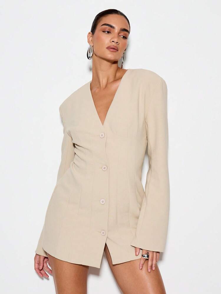 KIZN Chic Blazer Mini Dress Long Sleeve Button Front Business Professional Formal Special Occasion Office Wear Double Breasted Wedding Guest Autumn Winter