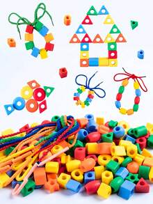 40PCS Mixed Color Geometric Shape Plastic Beads Toy - Leisure Toy, Educational Beads For Handmade Jewelry, Early Learning And Brain Puzzles, Hands-On Skills & Logical Thinking Training For School, Students, Stationery, School Supplies, Children's Threading. - Multicolor - View 7
