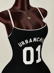 Amplova Sports Numeric Color Block Lace Patchwork Bodycon Mini Dress Black Dress - Black - View 5