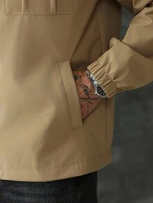 Manfinity Homme 男士休闲百搭纯色翻领实用户外风衣夹克，Old Money，秋季 - 卡其色 - 查看 6