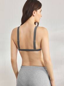 Ocili Sujetador cómodo y sin aros, de algodón suave, con tirantes anchos, de tela natural lisa, para mujeres - Gris - Ver 2