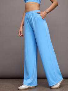 Activina Calças Casuais e Esportivas de Cor Sólida para Mulheres - Azul - Visão 5