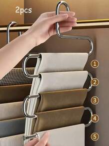 不锈钢裤架 | 节省空间的多层牛仔裤和长裤收纳架，抛光表面，壁橱收纳解决方案，打造整洁的衣柜（5 层） - 彩色 - 查看 9