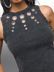 LYSMO Áo ba lỗ khoét lỗ thời trang dành cho nữ, mùa hè - Xám - Xem 6