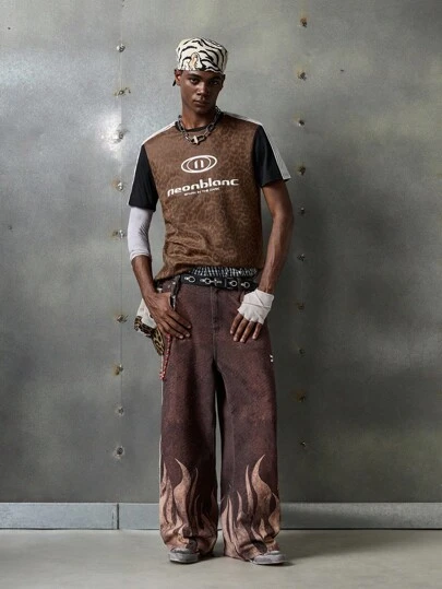 NEON BLANC Heart Neckline Contrast Color Print Men's T-Shirt