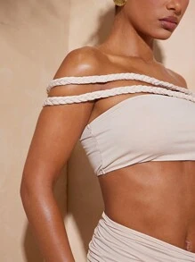 Hauture Seil dekoriertes gewebtes Tube-Top für Frauen, sexy Strandurlaubstags-Outfit, Apricot, Frühling/Sommer