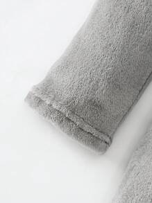 男童灰色纯色简约时尚纯色长袖长款连帽抽绳睡袍家居服