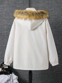 SHEIN 男童休闲保暖加厚连帽防风外套，适合上学、花园、海滩、生日等场合，春、夏、秋、冬皆宜。 - 白色 - 查看 3