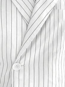 Manfinity Bizformal 男士商务休闲条纹长袖西装外套和短裤套装男士两件套西装套装男士两件套细条纹西装男士男士服装两件套男士细条纹短裤套装 - 白色 - 查看 6