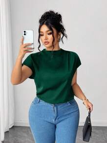 Elenzga 大码女式优雅黑色府绸纯色衬衫，春夏 - 墨綠色 - 查看 1