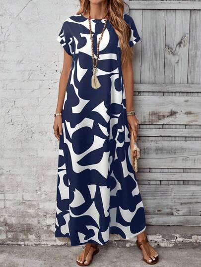 EMERY ROSE Women's Blue Printed Round Neck Short Sleeve Maxi Casual/Holiday Dress,Casual Dresses For Women ,Vacation Outfits Women,Floral Dress Blue And White Maxi Dress Navy Blue Maxi Dress Short Sleeve Maxi Dress Long Maxi Summer Dress Women's Maxi Dress,Summer Outfits,Spring Outfit,Vacation Outfits Women Cut Out Maxi Dress Blue And White Dress Women,Spring Dresses,Floral Dress For Women Maxi Casual Dress Maxi Vacation Dress Resort Wear Women Vacation Dress Curve Maxi Dress Casual Maxi Dress Women's Summer Dresses Women Casual Dresses Women Clothes