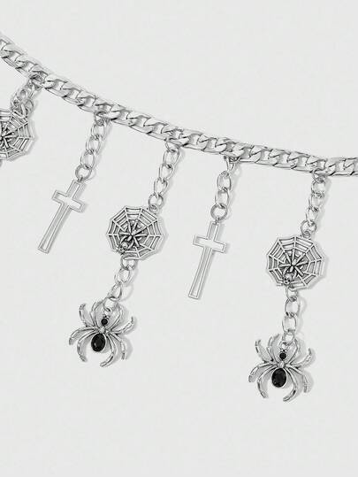 Goth 1 Stück Damen Silber Spinnennetz & Spinne Dekor Accessoires, Punk Stil Quasten Taille Kette, vielseitig für den täglichen Gebrauch und Halloween