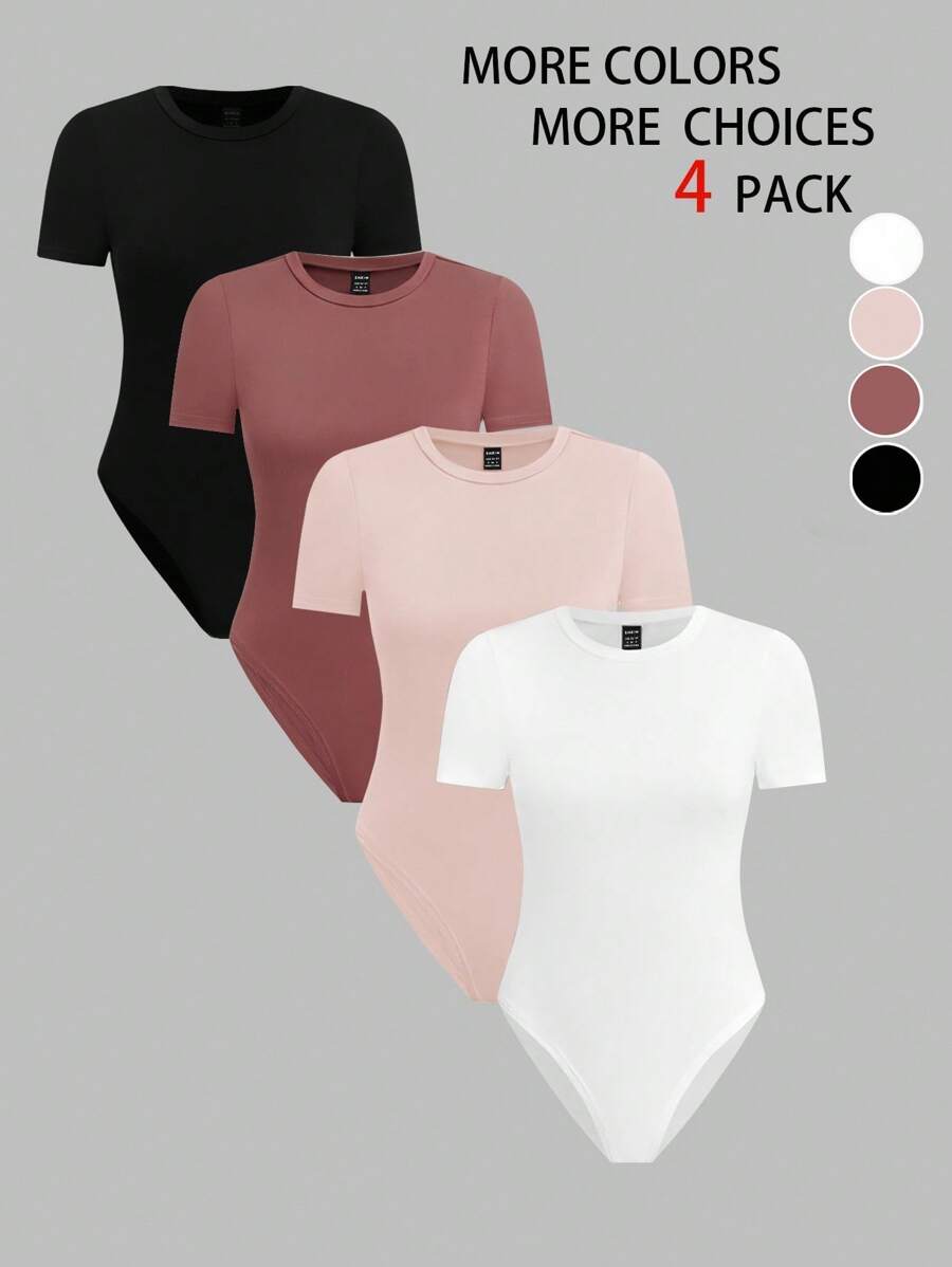 Everyssa Body a maniche corte con scollo tondo, colore unito, stile minimalista casual, da donna - Multicolore - Visualizzare 1