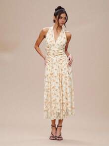Modelyn Women's Floral Print Draped Backless Dress - Multicolor - View 1