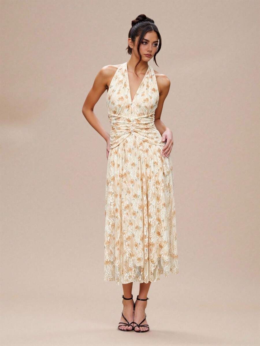 Modelyn Women's Floral Print Draped Backless Dress - Multicolor - View 1
