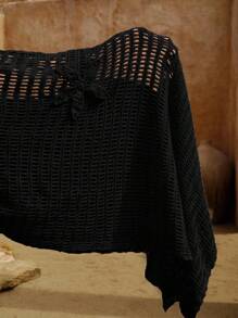 Swim Chiccia Women's Casual 3D Crochet Floral Decor Hollow Mesh Cover-Up Skirt, Elegant High Slit Thigh-Length Beach Dress For Spring/Summer, Suitable For Swimming, Vacation