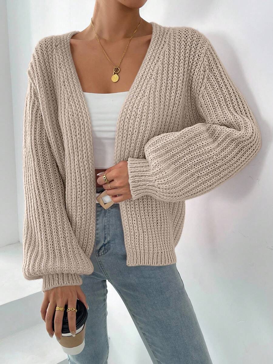 EMERY ROSE Women's Solid Color Drop Shoulder Long Sleeve Loose Casual Cardigan, Autumn/Winter Fall Cloth For Women - Apricot - View 1