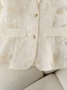 GlowEve Women's Jacquard Lapel NeckHalf Sleeve Single-Breasted Elegant Thin Blazer