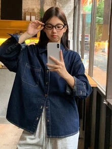 DAZY Women's Loose Casual Denim Jacket And Coat, Spring/Autumn - Blue - View 4