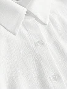 SHEIN 少女白色刺绣衬衫，修身长袖衬衫，返校衬衫，女童白衬衫，马匹刺绣图案白衬衫 - 白色 - 查看 6