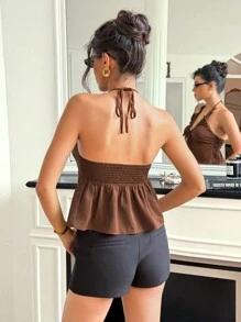Chiquease 乡村音乐会 回到学校 女式吊带背心 蝴蝶结 抽绳 深 V 领 A 字形 优雅性感 优雅吊带背心 巧克力棕色上衣 咖啡棕色上衣 美拉德风格 夏季棕色 - 棕色 - 查看 2