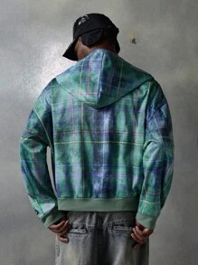 NEON BLANC Digital Print Hooded Long Sleeve Front Zipper Men's Sweatshirt, Fall, Winter - Green - View 3