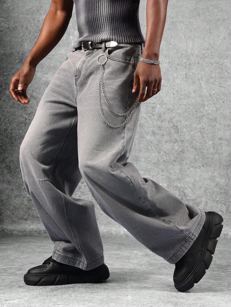Wide Leg Balloon Fit Jeans With Chain Detail