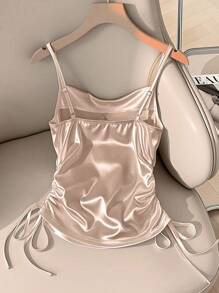 Franclia Women's Casual All-Match Solid Color Drawstring Hem Camisole Top