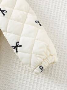 Cozy Pixies Baby Girl Bow Pattern Lapel Long Sleeve Cardigan, Thick Thermal Lining Baby Girl Quilted Jacket Baby Girl Coat Baby Girl Warm Jacket Fall Winter