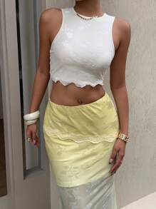 SHEIN EZwear 2025 Women's Casual Fashionable Fairycore Graphic Sexy Solid Color Jacquard Cropped Boho Tank Top, Summer Country Concert Vacation Top Going Out Tops Going Out Boho Women Western For Women - White - View 6