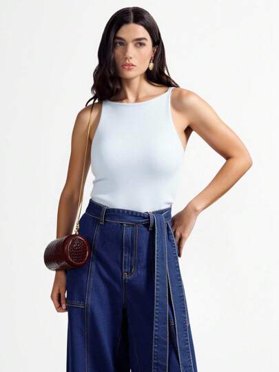 Daynim Quần Jeans Ống Loe Rộng Thắt Nút Thường Ngày Cho Nữ