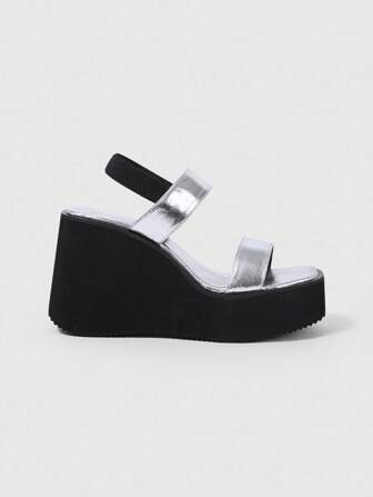 Grunge Punk Sandalias de tacón alto de 10 cm con suela gruesa, estilo romano, de punta cuadrada y color negro, que aumentan la altura, de moda y versátiles para mujeres