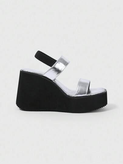 Grunge Punk Women's Fashion Versatile Increase Height Square Toe High 10cm Roman Style Black High Heel Thick Sole Sandals