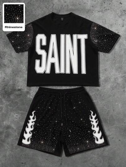 Goth Set de 2 camisetas cortas con efecto de y gráfico en inglés de estilo urbano, unisex