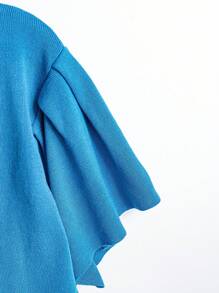SHEIN Clasi Plus Size Women's Solid Color Single-Breasted Ruffle Short Sleeve Casual Cardigan - Blue - View 5