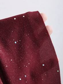 Sweetra 全新闪亮面料优雅通勤休闲蛋糕下摆露肩束腰迷你连衣裙，夏季 - 酒紅色 - 查看 6