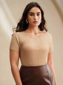 Anewsta Women's Elegant Short Sleeve Rhinestone Decor Sheer Knit Top