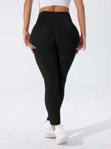 Rhythm Era 女式加大码压缩紧身七分紧身裤，带收腹和口袋，健身紧身裤，压缩紧身裤，收腹紧身裤，瑜伽裤 - 黑色 - 查看 4