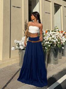 SHEIN EZwear 优雅浪漫的海军蓝大码女式长裙 - 藏蓝色 - 查看 6