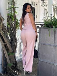 NegzBox Women's Elegant Sleeveless Suit Vest And Pants Set, Business/Commuter Style, Summer - Pink - View 2