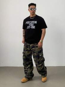 DAZY 男士字母印花街头风格黑色T恤，夏季 - 黑色 - 查看 3