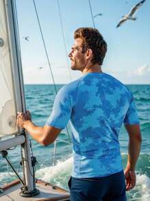CoralVoy Men Surfing Graphic T-Shirts Short Sleeve, Minimalist Style Suitable For Summer Man Swim Trunks,Hawaiian - Blue - View 2