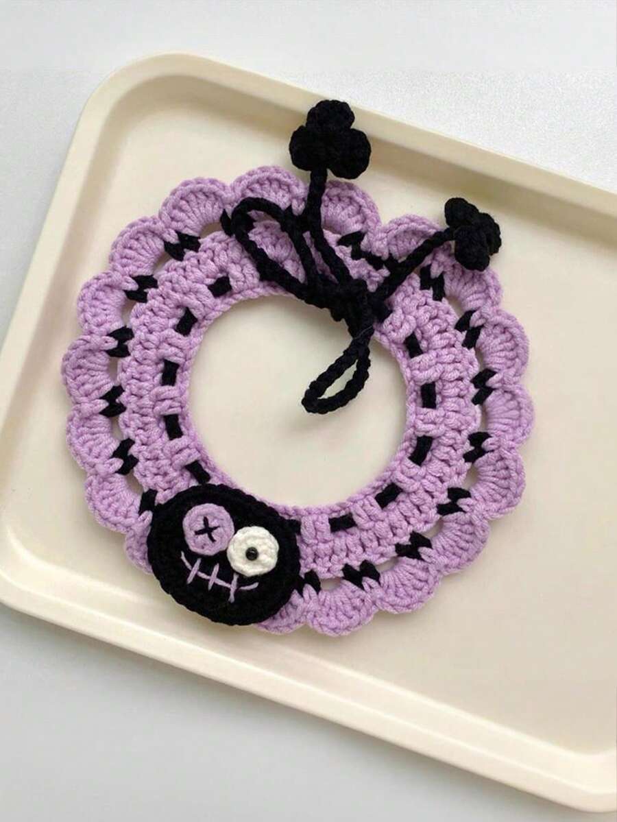 PETSIN 1PC Handmade Crochet Halloween Pet Bandana Cat Bib Adjustable Soft Yarn Pumpkin Ghost Bat Cute Spooky Party Costume Accessory Gift For Cats Kittens - Multicolor - View 1
