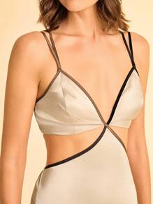 CAJUNI Vestido largo con espalda descubierta y ribete de color contrastante, sexy para el verano - Albaricoque - Ver 7