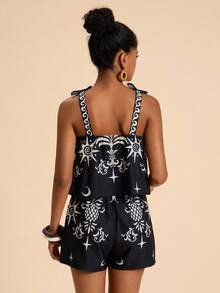 SHEIN TRVLCHIC 2 件套女士休闲纯色梭织印花无袖背心和高腰宽松短裤套装 - 彩色 - 查看 2