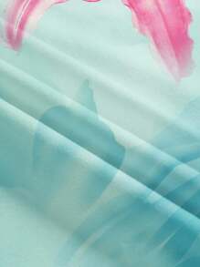 Soleia 休闲度假海滩风格绿色和粉色百合与芙蓉扎染印花图案女式长裙，适合夏季和海滩 - 彩色 - 查看 8