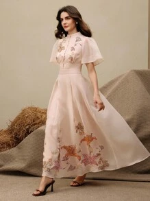 Anewsta Váy chữ A thêu hoa thanh lịch màu mơ dành cho nữ, thích hợp cho kỳ nghỉ, tiệc tùng, hẹn hò, trang phục mùa xuân, trang phục mùa hè, lễ Phục sinh, lễ hội - Hồng - Xem 6
