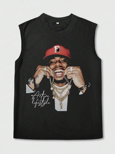 Street Life Canotta con stampa di ritratto per ragazzo adolescente, adatta per uso quotidiano in primavera/estate