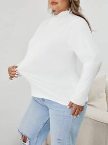 SHEIN CURVE+ 大码女式纯色立领长袖休闲宽松 T 恤女式大码上衣曲线大码上衣大码高领上衣 8xl 女装大码长袖上衣曲线上衣大码上衣 2 件套女式大码曲线上衣/秋冬 - 黑與白 - 查看 9